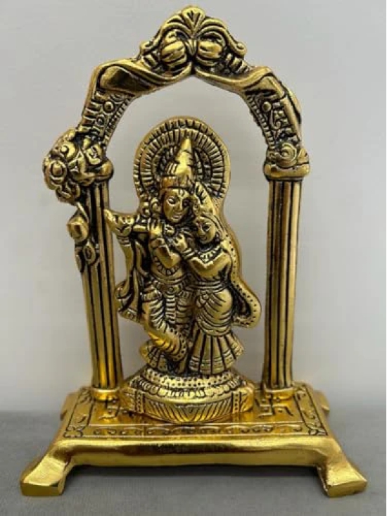 Aarna Creations Hand Crafted Metal Radha Krishna Murti| Radha Krishna| Antique Golden Radha Krishna Idol