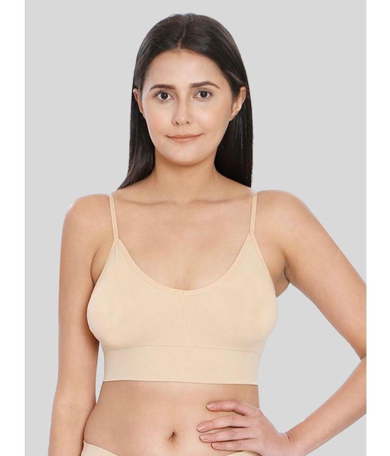 ILRASO - Beige Cotton Blend Removable Padding Women's Sports Bra ( Pack of 1 ) - None