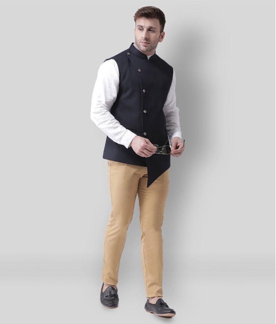 Hangup Navy Cotton Blend Nehru Jacket - None