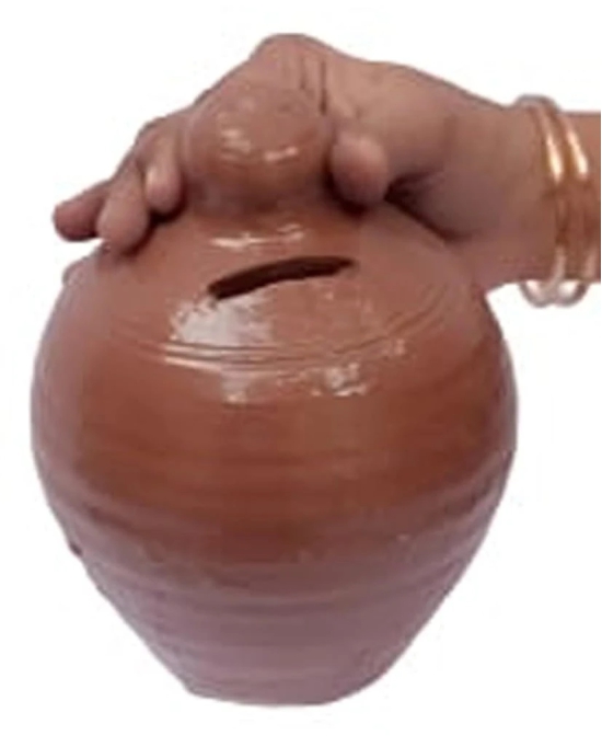 Mii Art mitti ka gullak,money bank,money box,piggy bank,coin box for kids(color-brown)(material-soil)(size-12 cm,small)pack of 1 pieces.