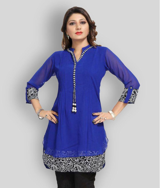 Meher Impex - Blue Georgette Women''s Straight Kurti ( Pack of 1 ) - S