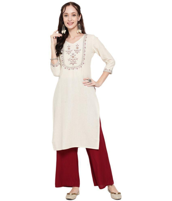 Antaran Cotton Blend Embroidered Straight Women's Kurti - White ( Pack of 1 ) - None