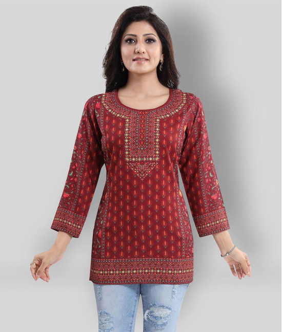 Meher Impex - Maroon Crepe Womens Straight Kurti ( Pack of 1 ) - 3XL