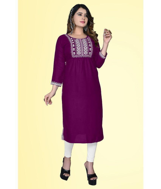 haya fashion - Magenta Rayon Women's Straight Kurti ( Pack of 1 ) - None