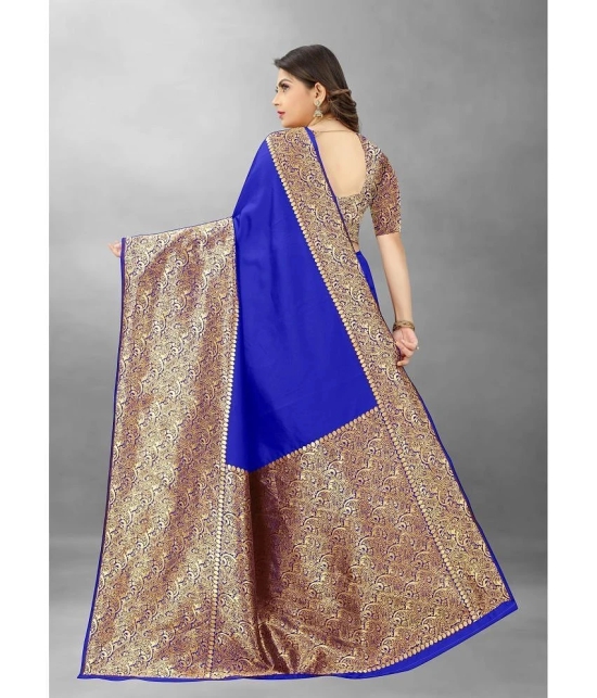 Gazal Fashions Banarasi Silk Embellished Saree With Blouse Piece - Blue ( Pack of 1 ) - Blue