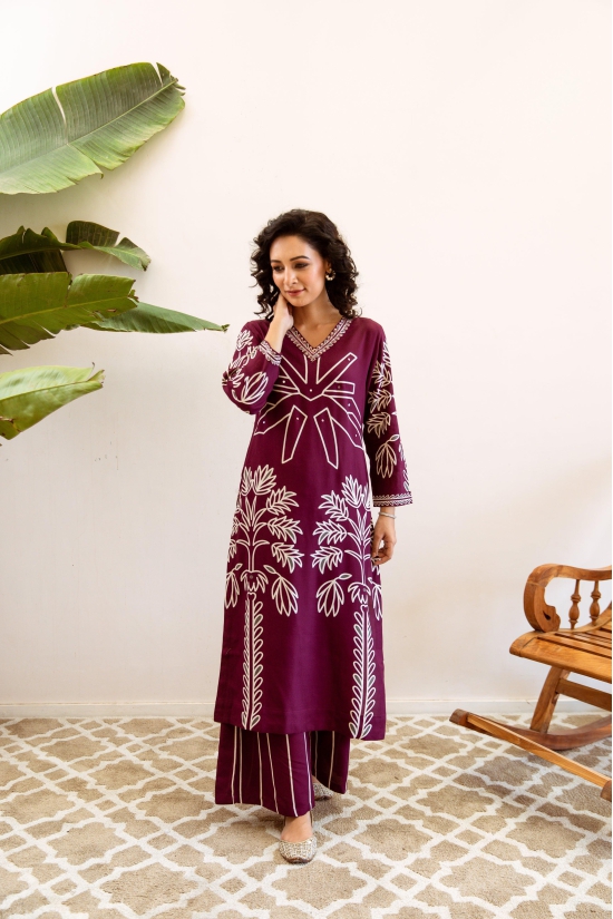 Women's Maroon Rayon Kurta Palazzo Set-L / Maroon