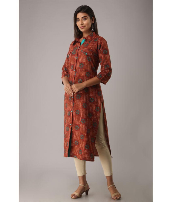 MAUKA - Red Cotton Women''s Front Slit Kurti ( Pack of 1 ) - None