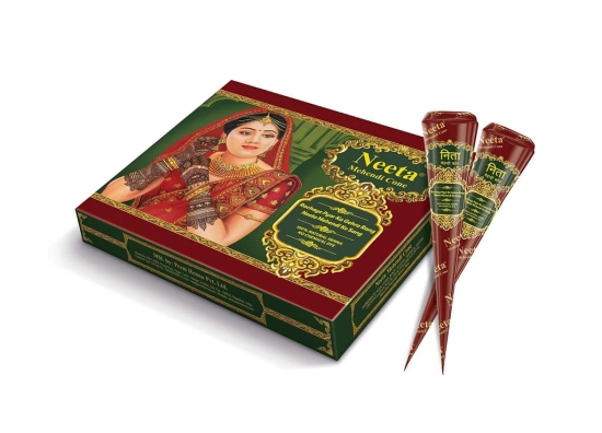 Neeta Mehendi Cones for Hand Desgning & Wedding, Bridal Mehandi Cone Reddish Brown Color 12 Pcs in 1 Box (Pack of 1)