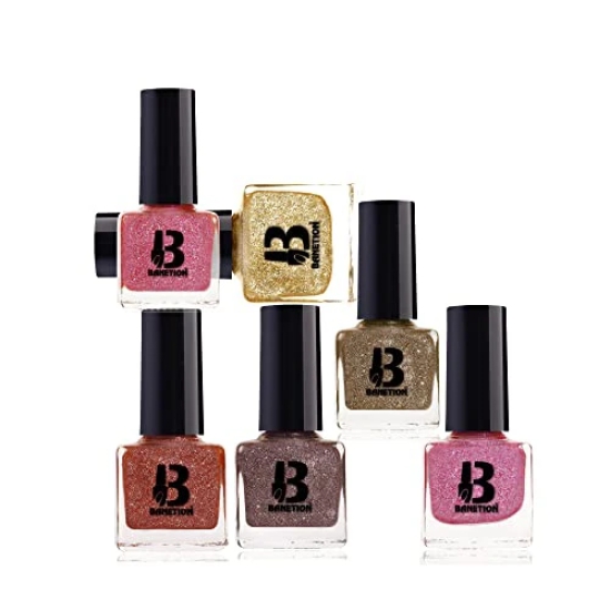 BANETION Nail Lacquer Paint Quick Dry Long Lasting | High Shine with zari sparkle Finish Combo Of Shiny Grey, Seagreen colors for Women (Pack of 6)