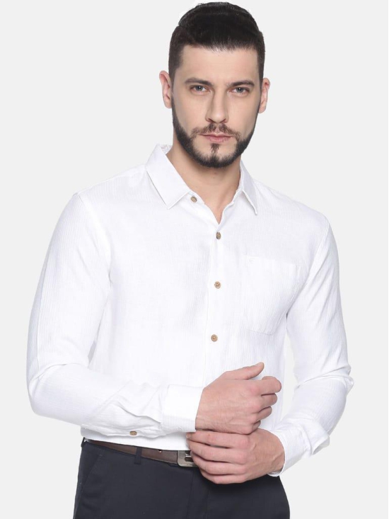 Men Herringbone White Hemp Formal Full Sleeve Shirt