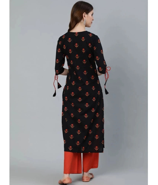 Antaran Cotton Printed Straight Womens Kurti - Black ( Pack of 1 ) - None