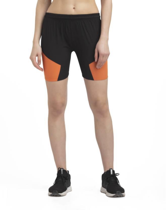 Color Block Women Black, Orange Sports Shorts