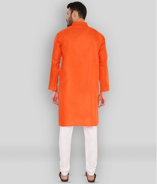 Maharaja Orange Cotton Kurta Pyjama Set - None