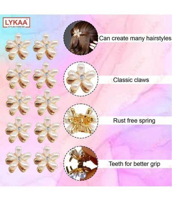 LYKAA Stylish Pearl Flower Hair Claw Fashionable Clips Clutchers Hair Barrettes, Women Girls - 10Pcs - White