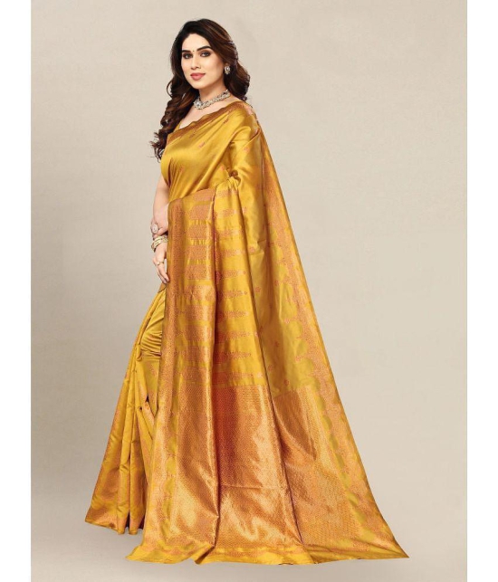 Om Shantam Sarees - Mustard Banarasi Silk Saree With Blouse Piece ( Pack of 1 ) - Mustard