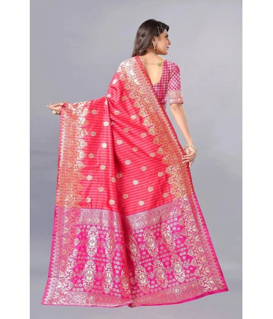 Gazal Fashions - Pink Banarasi Silk Saree With Blouse Piece ( Pack of 1 ) - Pink