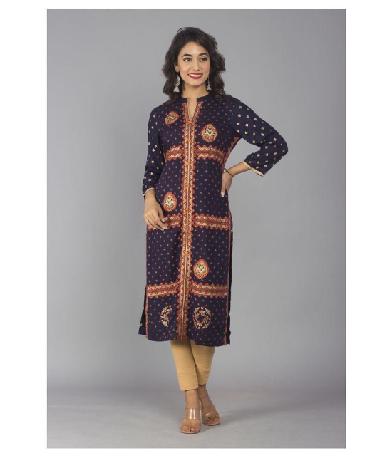 Frionkandy - Navy Rayon Womens Straight Kurti - S