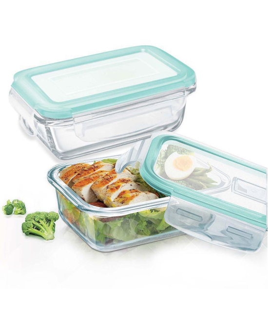 Treo By Milton Hi Borosilicate Clip Fresh Rectangular Container, Set of 2, 1000 ml Each, Transparent