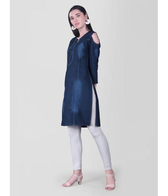 CEFALU - Blue Denim Women''s Straight Kurti ( Pack of 1 ) - None