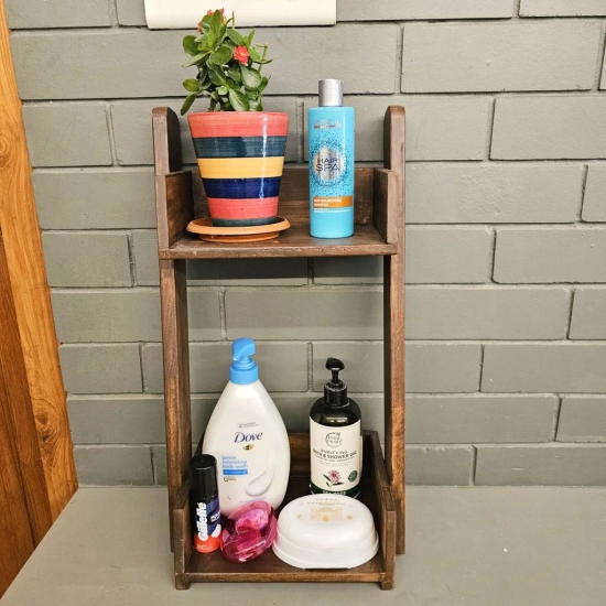 BARISH - Bathroom Organizer Table Top | Organizer Caddy Table Top | Handcrafted with Rubberwood | 2 Spacious Platforms I Fashionable Bathroom Organiser | 22 x 11.5 x 7.75 Inch