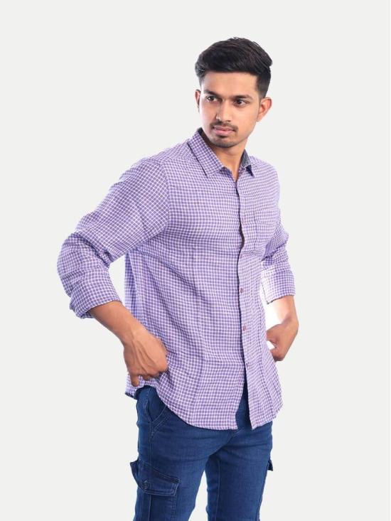 Men Violet Gingham Checkered Cotton Casual shirt