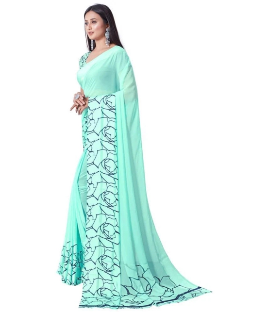 Sitanjali - SkyBlue Georgette Saree With Blouse Piece ( Pack of 1 ) - SkyBlue