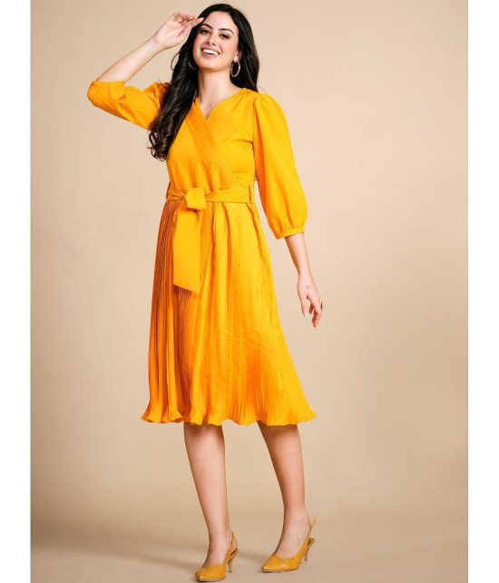 Glomee - Yellow Polyester Womens Fit & Flare Dress ( Pack of 1 ) - None