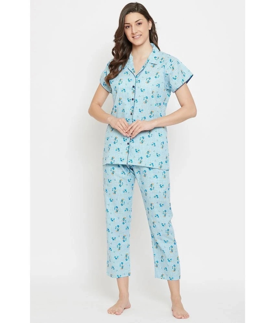 Clovia 100% Cotton Nightsuit Sets - Blue - None