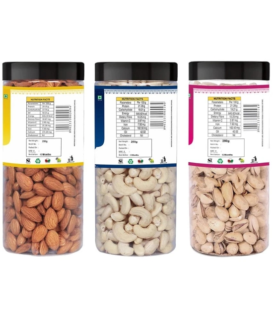 YUM YUM Dry Fruits Combo Pack 750g (Almonds 250g,Cashew 250g,Pista 250g) Jar Each