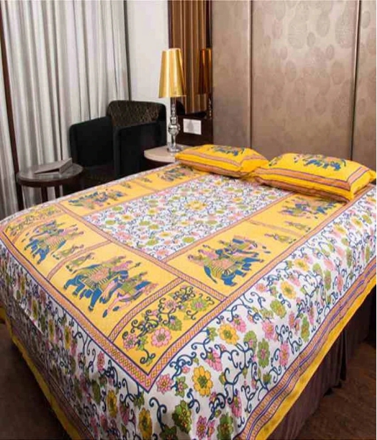 UniqChoice MuliColoured Jaipuri Printed Cotton 3 Double Bed Sheet Combo With 6 Pillow Cover