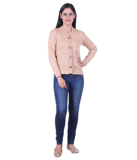 eWools.in Beige Woollen Full Sleeves Buttoned Cardigan - M