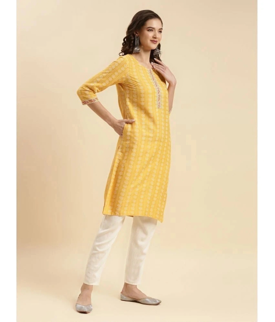 Rangita Women Yellow Rayon Printed Knee Length Straight Kurti - None