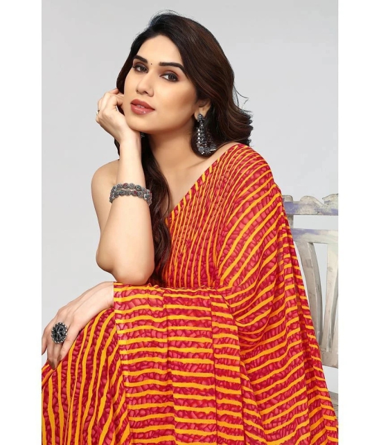 Anand Sarees Georgette Striped Saree Without Blouse Piece - Red ( Pack of 1 ) - Red