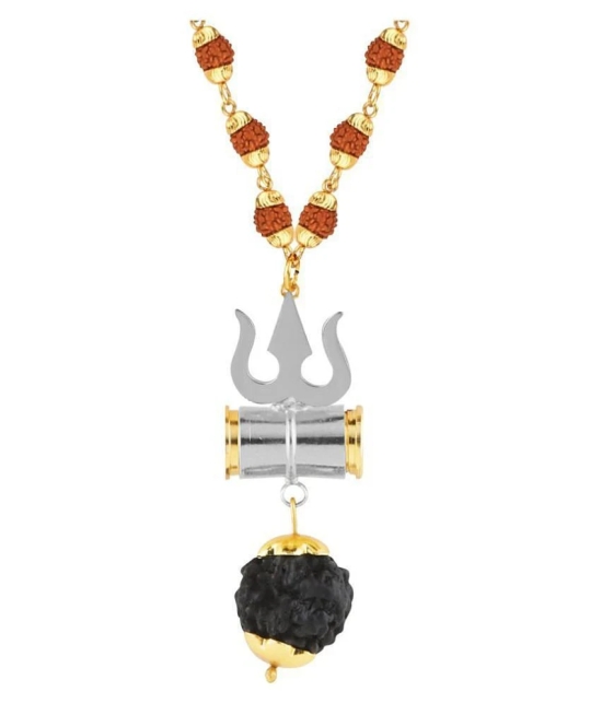 SILVER SHINE Gold Plated  Silver Trishul Locket with Rudraksha Mala for Men and Women - Golden