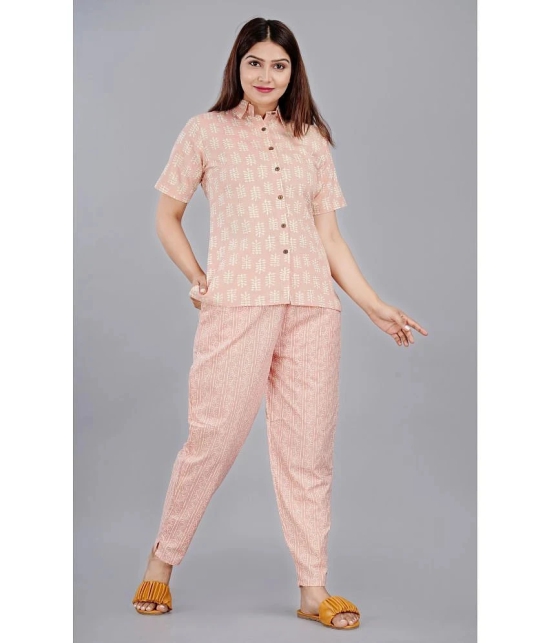 HIGHLIGHT FASHION EXPORT - Peach Cotton Blend Womens Nightwear Nightsuit Sets ( Pack of 1 ) - None