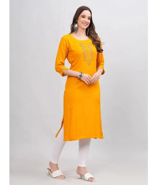 HIGHLIGHT FASHION EXPORT Rayon Solid Straight Womens Kurti - Mustard ( Pack of 1 ) - None