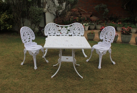 Regalia Series 1 Bench, 1 Square Table & 2 Chairs in (White)-White