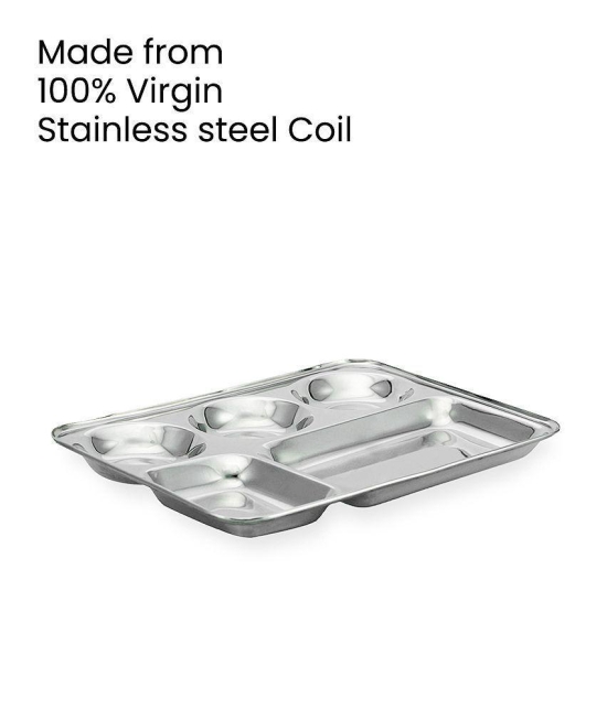 HOMETALES Stainless Steel 5 in 1 Rectangle Partition plate, Pack of 2 - Silver