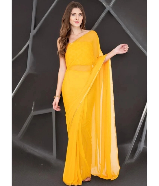 clafoutis Chiffon Solid Saree Without Blouse Piece - Yellow ( Pack of 1 ) - Yellow