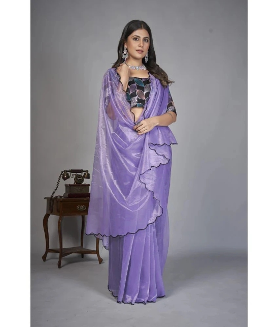 Apnisha Organza Solid Saree With Blouse Piece - Lavender ( Pack of 1 ) - Lavender