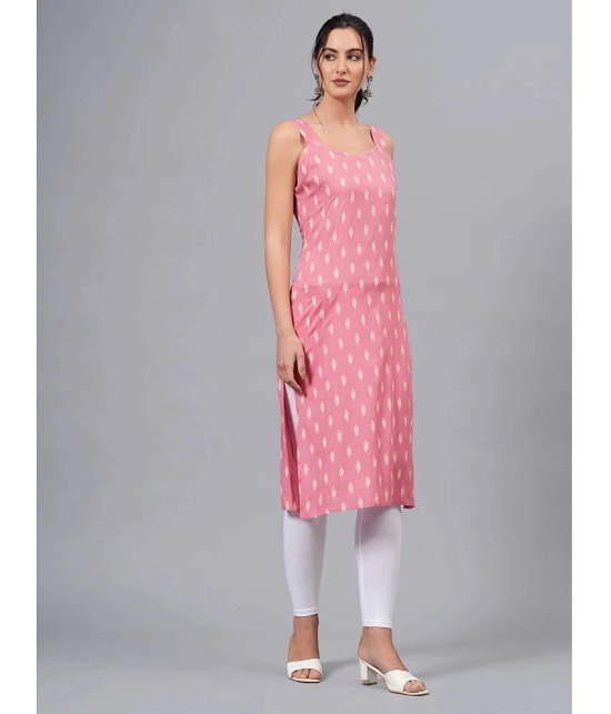 HIGHLIGHT FASHION EXPORT Rayon Printed Straight Womens Kurti - Pink ( Pack of 1 ) - None