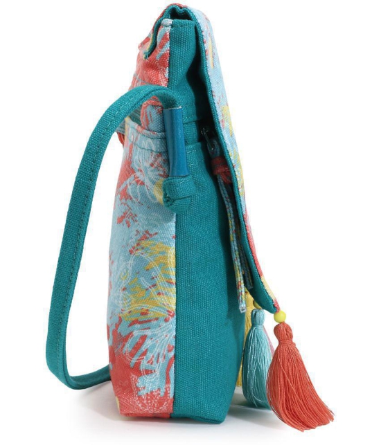 Anekaant Turquoise Cotton Sling Bag - Turquoise