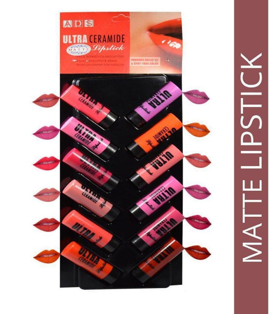 ADS Ultra Ceramide Matte Lipstick Multicolor Combo of 12 2.5 gm