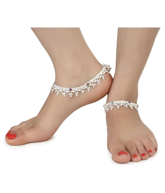 AanyaCentric Combo of 2 Pair Silver Plated White Metal Indian Traditional Ethnic Payal Anklets - Silver