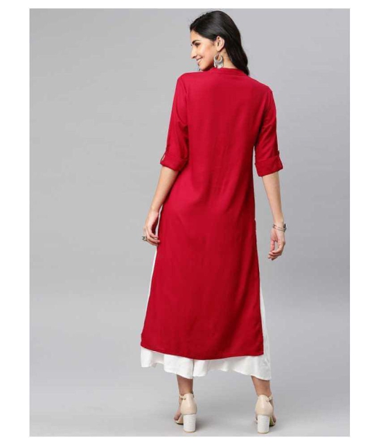 SIPET - Red Rayon Women''s Straight Kurti - M