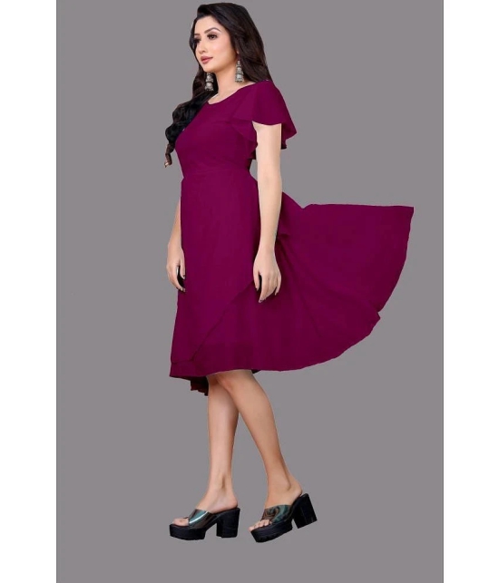 JASH CREATION Georgette Solid Knee Length Womens Fit & Flare Dress - Magenta ( Pack of 1 ) - None