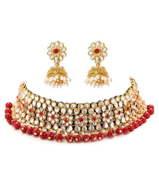 YouBella Jewellery Sets for Women Gold Plated Kundan Wedding Bridal Necklace Jewellery Set with Earrings for Girls/Women (Red) - Red