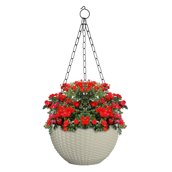 Kuber Industries Plastic Hanging Flower Pot for Balcony  Railing Set of 5 White 53KM3838