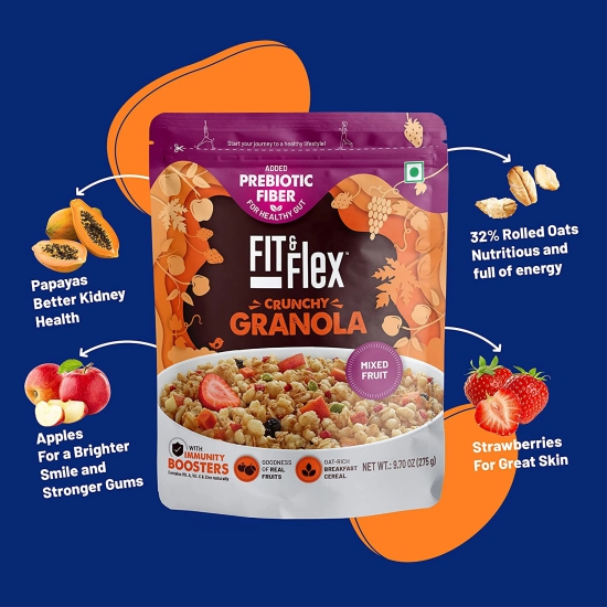 Fit & Flex Backed Granola Breakfast Cereal Mixed Fruit 275g