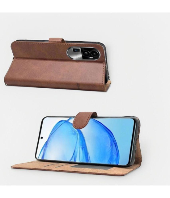 NBOX Brown Flip Cover Artificial Leather Compatible For Oppo Reno 10 Pro Plus ( Pack of 1 ) - Brown